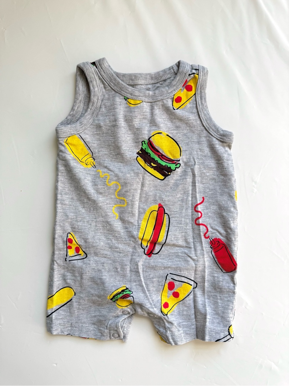 dip Gray Sleeveless Romper with Yellow & Red Food Print